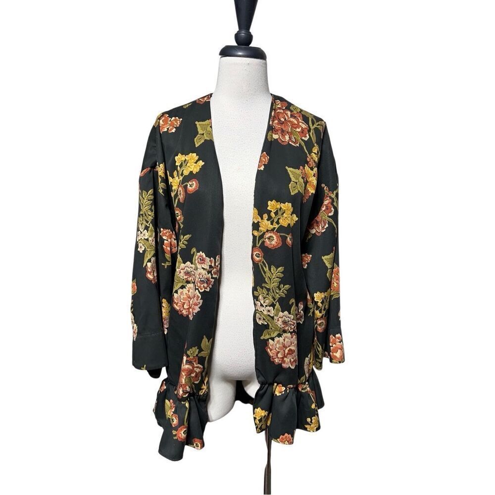 ZARA Basic Long Sleeve Kimono Sleeve Floral Shrug Tunic Size XS / S
